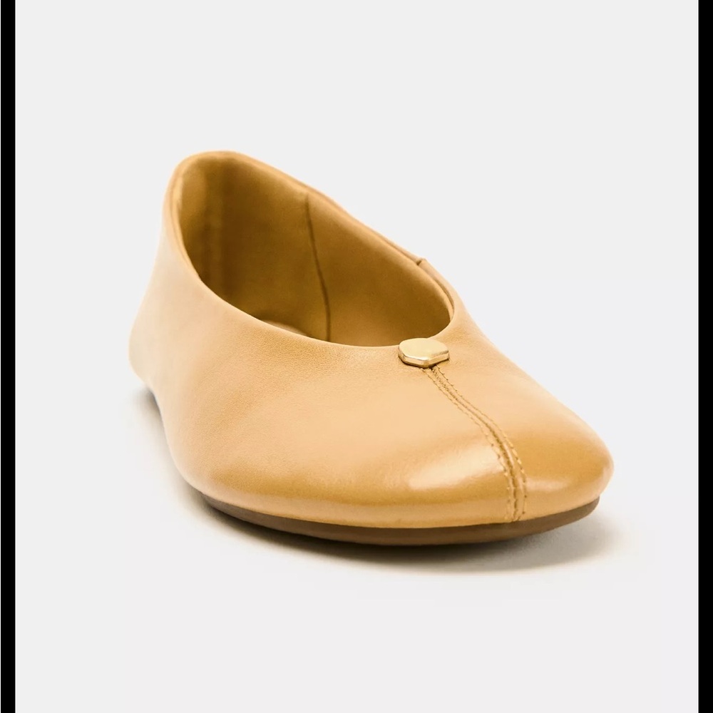 Zara Mustard Leather Ballet Flats with Gold Stud - Picture 5 of 8